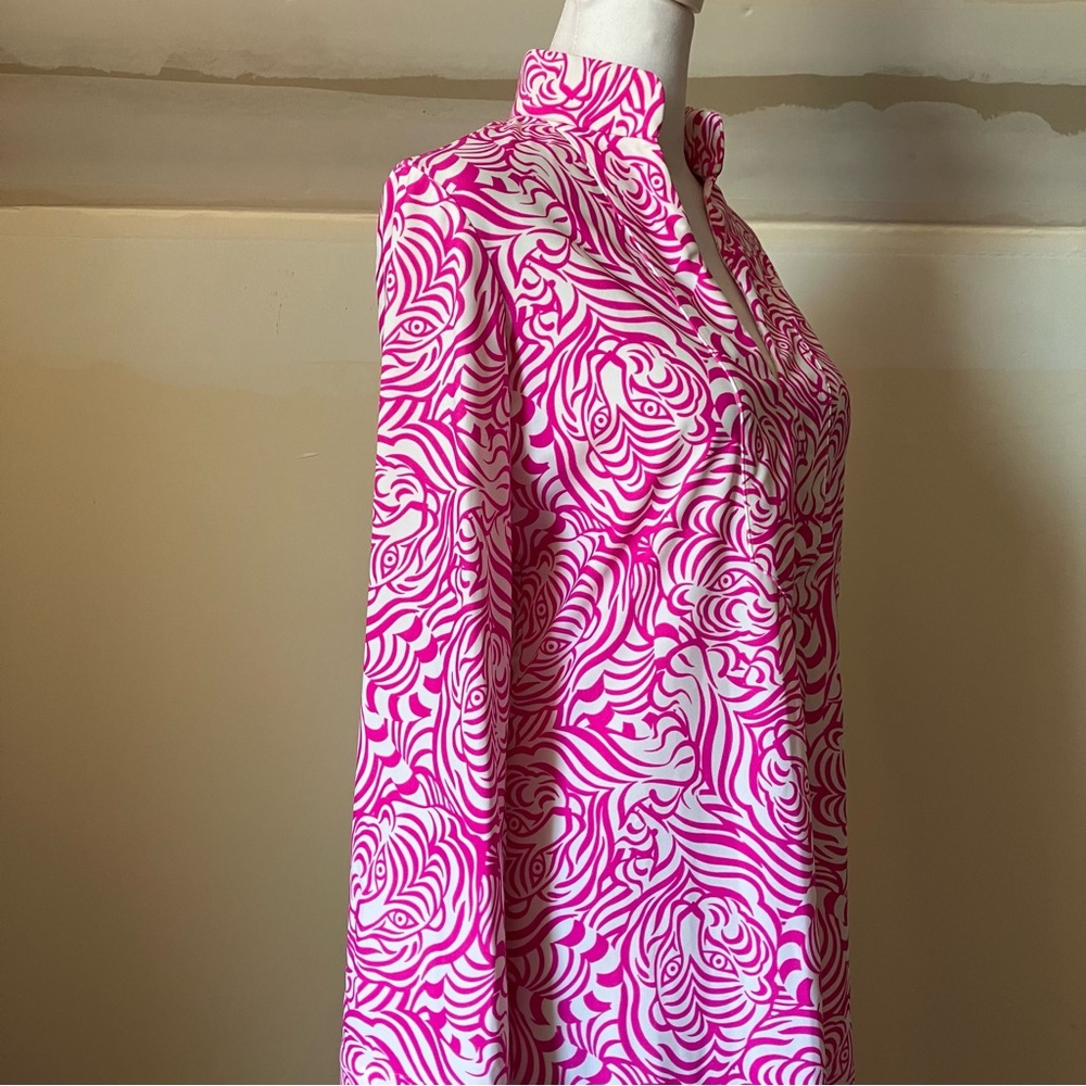 Jude Connally Pink/White Hidden Tiger Long Sleeve Collared Dress size Small - Picture 6 of 10